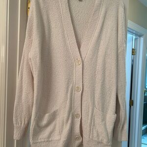 LOFT Soft White Cotton Cardigan Sweater